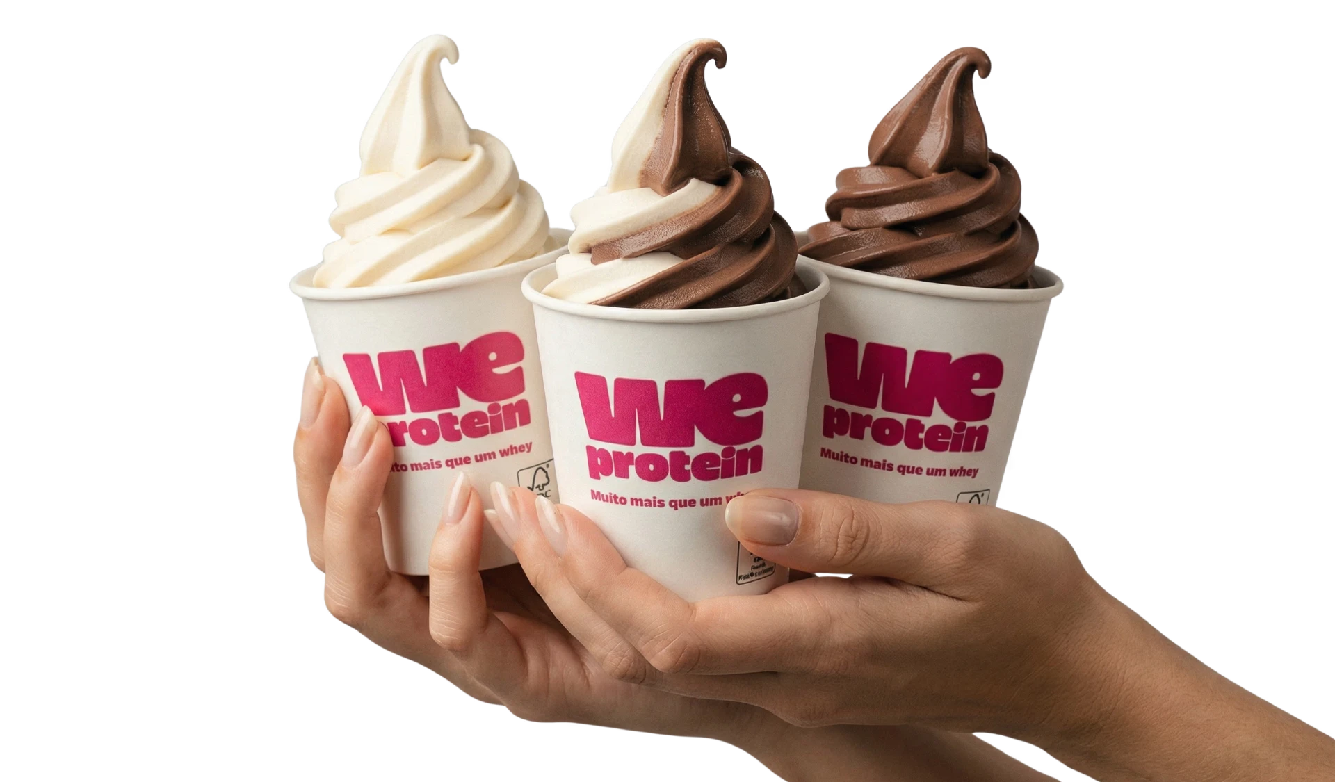 Sorvete We Creamy: copos de sorvete proteico nos sabores baunilha, misto e chocolate